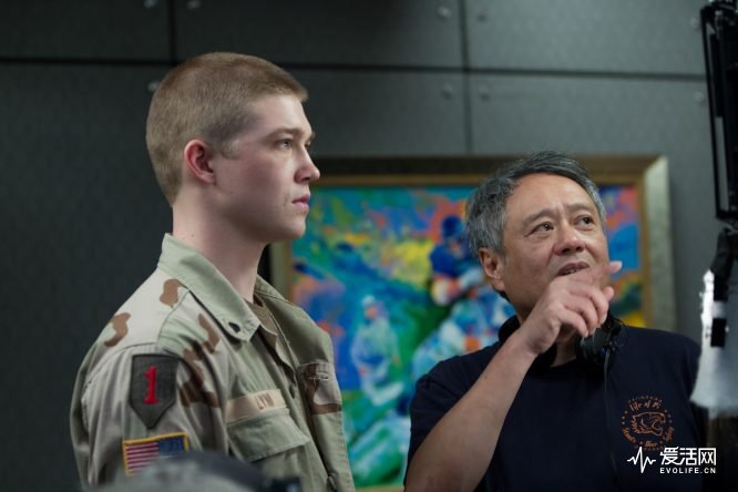 Joe Alwyn and  Director Ang Lee on the set of TriStar Pictures' BILLY LYNN'S LONG HALF-TIME WALK.