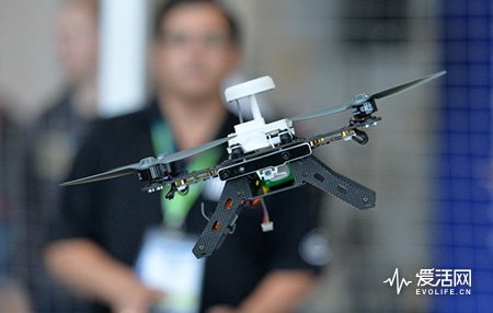 A ready-to-fly drone that uses Intel’s Aero Compute Board and RealSense technology is flown during a demonstration at the 2016 Intel Developer Forum in San Francisco on Wednesday, Aug. 17, 2016. (Credit: Intel Corporation)